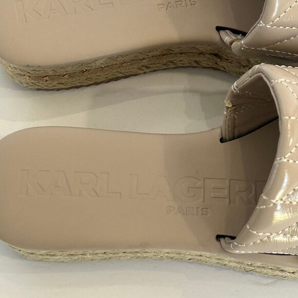 Karl Lagerfeld Paris Sandal Women’s Size 7.5M Mauve Tan Gold Slip-on Quilted - Picture 8 of 12